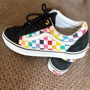 Vans Low-Top Checkerboard Sneakers in Black and Multicolor, Unisex, US M8, W9,5